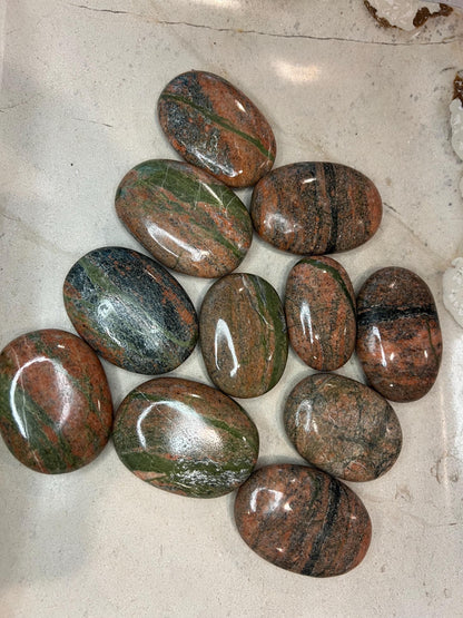 Himachal Pradesh Unakite Stone: Polished Worry Palm Stone Home Decor Worry Pocket Stress Anxiety Palm Stone