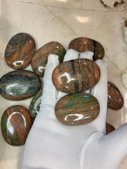 Himachal Pradesh Unakite Stone: Polished Worry Palm Stone Home Decor Worry Pocket Stress Anxiety Palm Stone
