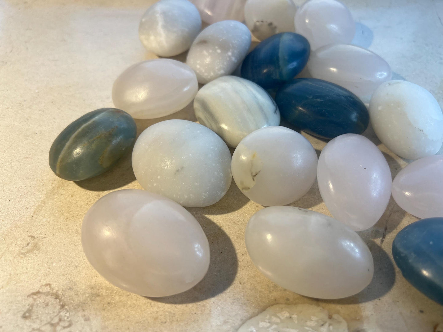 Eggshell Calcite Palm Stone: Medium Sized Worry Stone Home Decor Worry Pocket Stress Anxiety Palm Stone