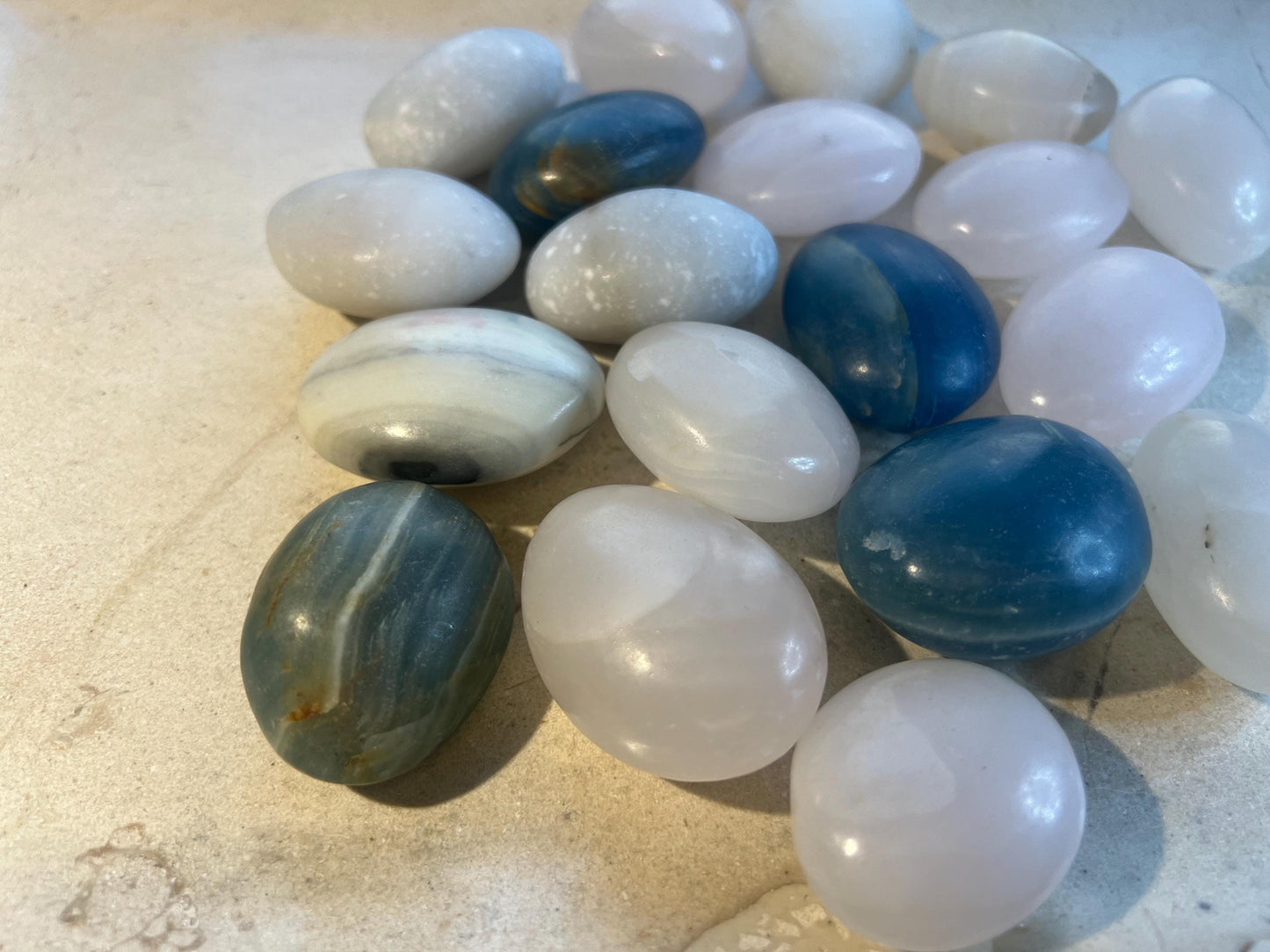 Eggshell Calcite Palm Stone: Medium Sized Worry Stone Home Decor Worry Pocket Stress Anxiety Palm Stone