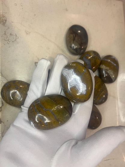 Indian Moss Agate Palm Stone: Polished Carved Crystal Decor Home Decor Worry Pocket Stress Anxiety Palm Stone