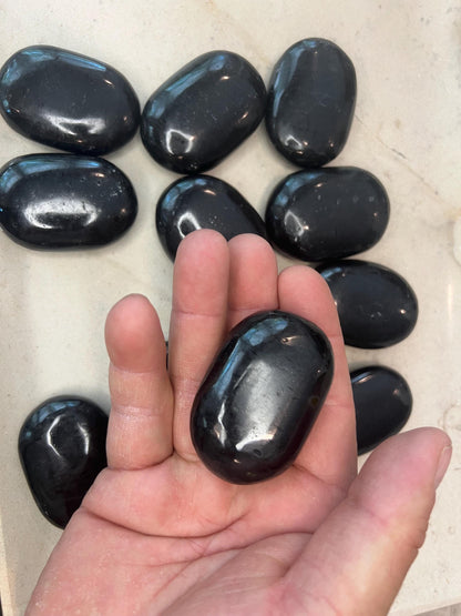 Indian Black Tourmaline Palm Stone Natural Crystal Polished Worry Home Decor Anxiety Pocket Distraction Meditation Gift Birthday Christmas