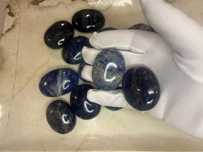 Indian Blue Sodalite Palm Stone: Polished Carved Crystal Home Decor Worry Pocket Stress Anxiety Palm Stone