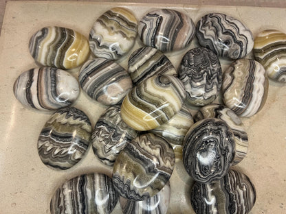 Indian Zebra Calcite Palm Stone: Polished Carved Crystal for Meditation Home Decor Worry Pocket Stress Anxiety Palm Stone