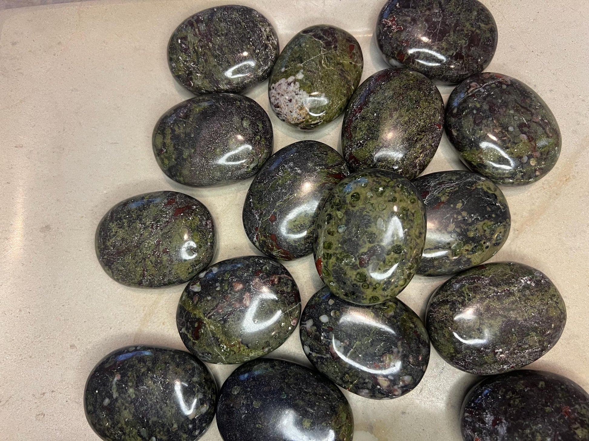Indian Bloodstone Natural Palm Stone Smooth Polished Carved Crystal for Distraction from Anxiety or Worry Home Decor Holiday Xmas Home Decor