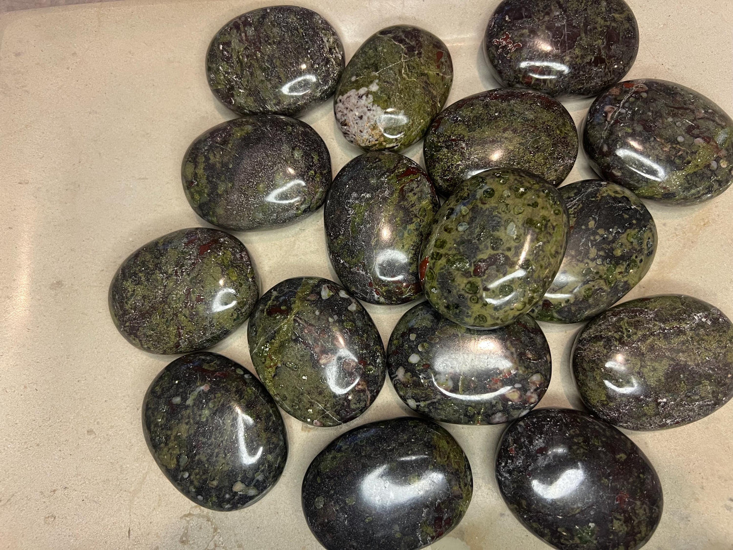Indian Bloodstone Natural Palm Stone Smooth Polished Carved Crystal for Distraction from Anxiety or Worry Home Decor Holiday Xmas Home Decor