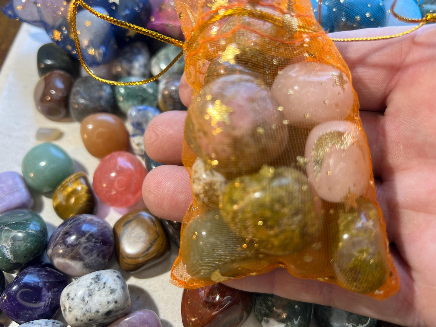 Crystal Confetti: Tumbled Gemstone Mix - Anxiety Relief, Home Decor Home Decor Worry Pocket Stress Anxiety Palm Stone