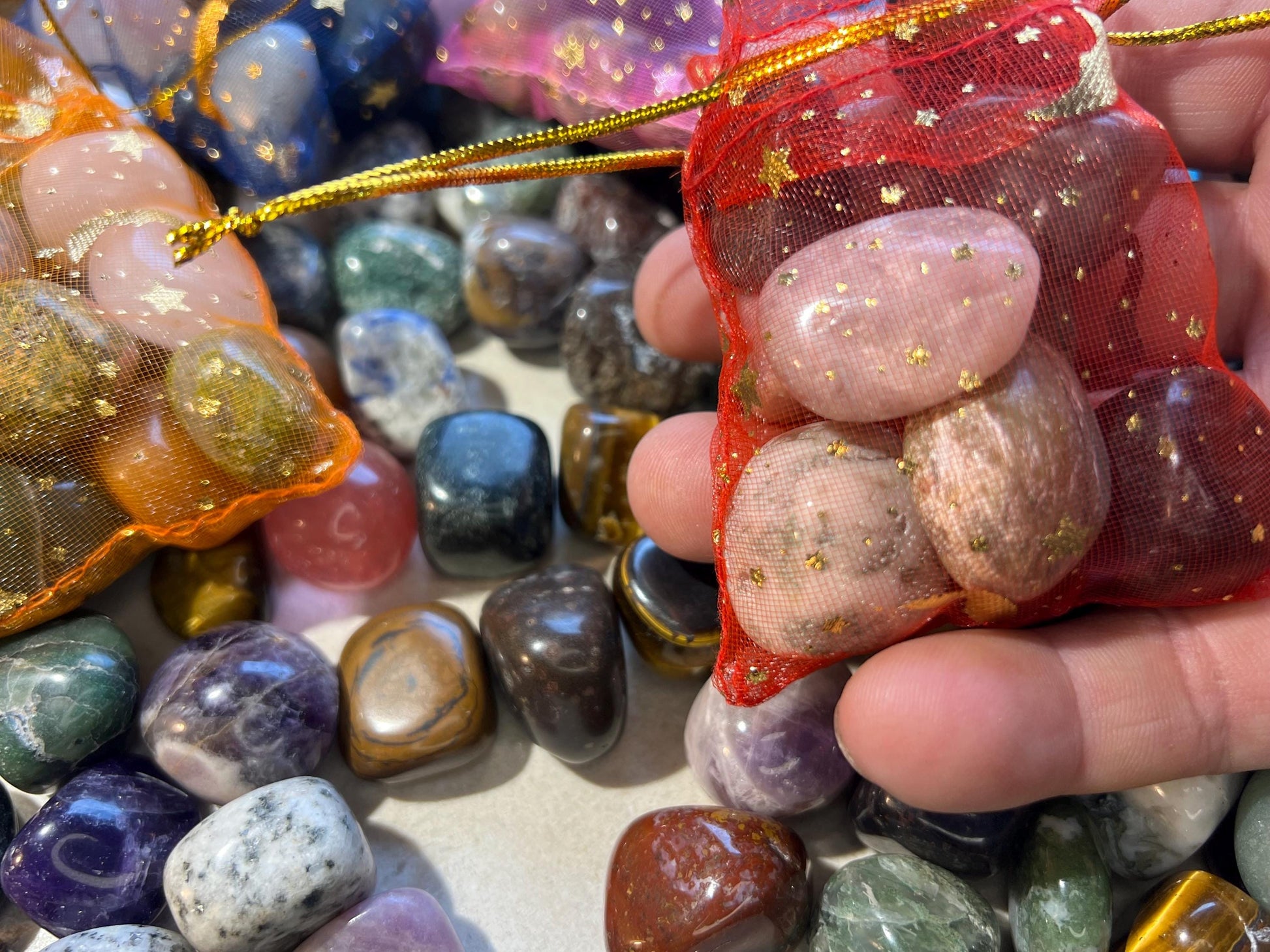 Crystal Confetti Variety Tumble Stones Smooth Anxiety Polished rock tumbled pocket crystal worry palm Home Decor Xmas Christmas Collection