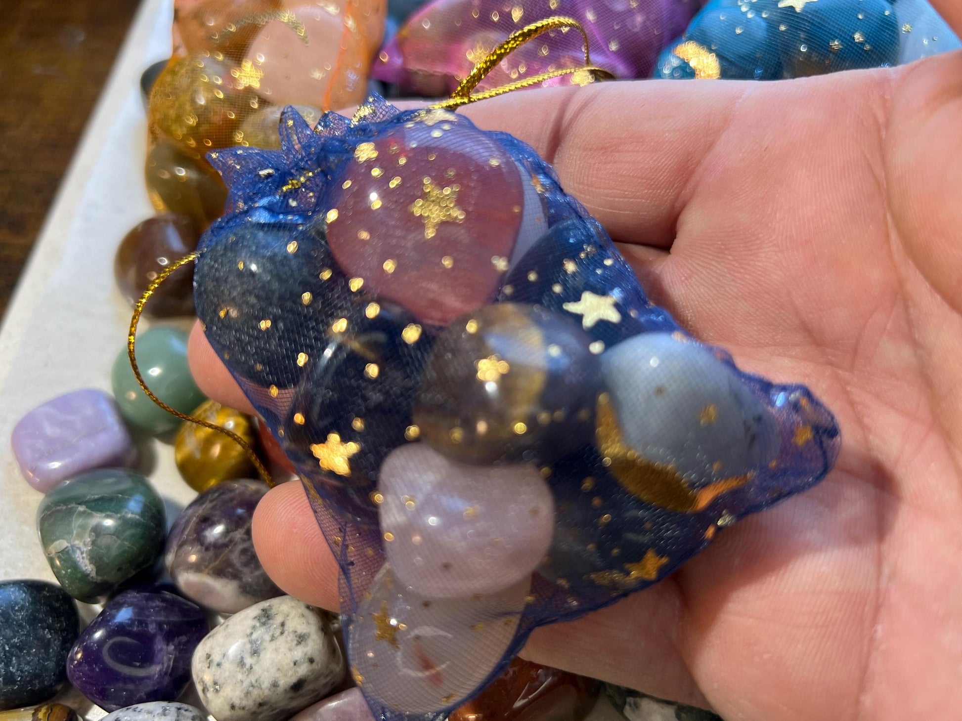 Crystal Confetti: Tumbled Gemstone Mix - Anxiety Relief, Home Decor Home Decor Worry Pocket Stress Anxiety Palm Stone