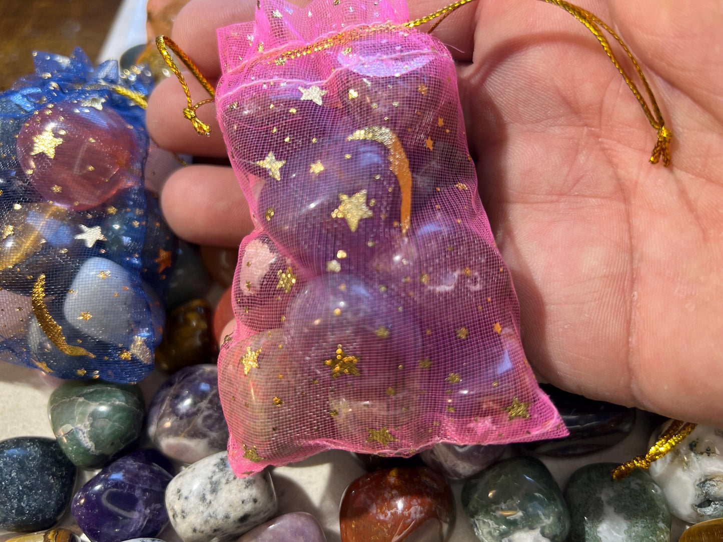 Crystal Confetti: Tumbled Gemstone Mix - Anxiety Relief, Home Decor Home Decor Worry Pocket Stress Anxiety Palm Stone
