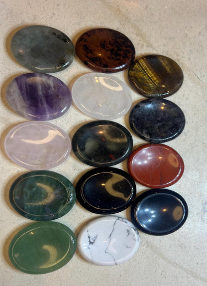 Polished Gemstone Worry Stone: Chakra Palm Stone for Stress Relief