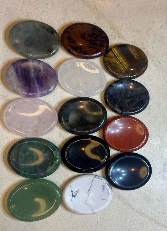 Polished Gemstone Worry Stone: Chakra Palm Stone for Stress Relief