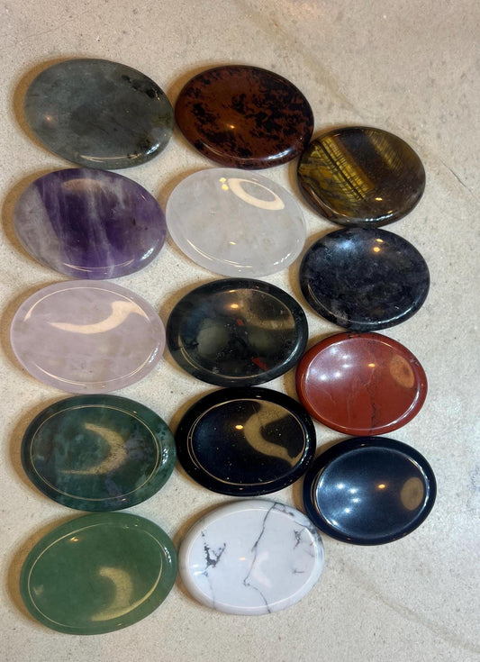 Polished Gemstone Worry Stone: Chakra Palm Stone for Stress Relief
