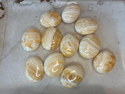 Honey Calcite Palm Stone: Polished Crystal for Anxiety & Focus Home Decor Worry Pocket Stress Anxiety Palm Stone