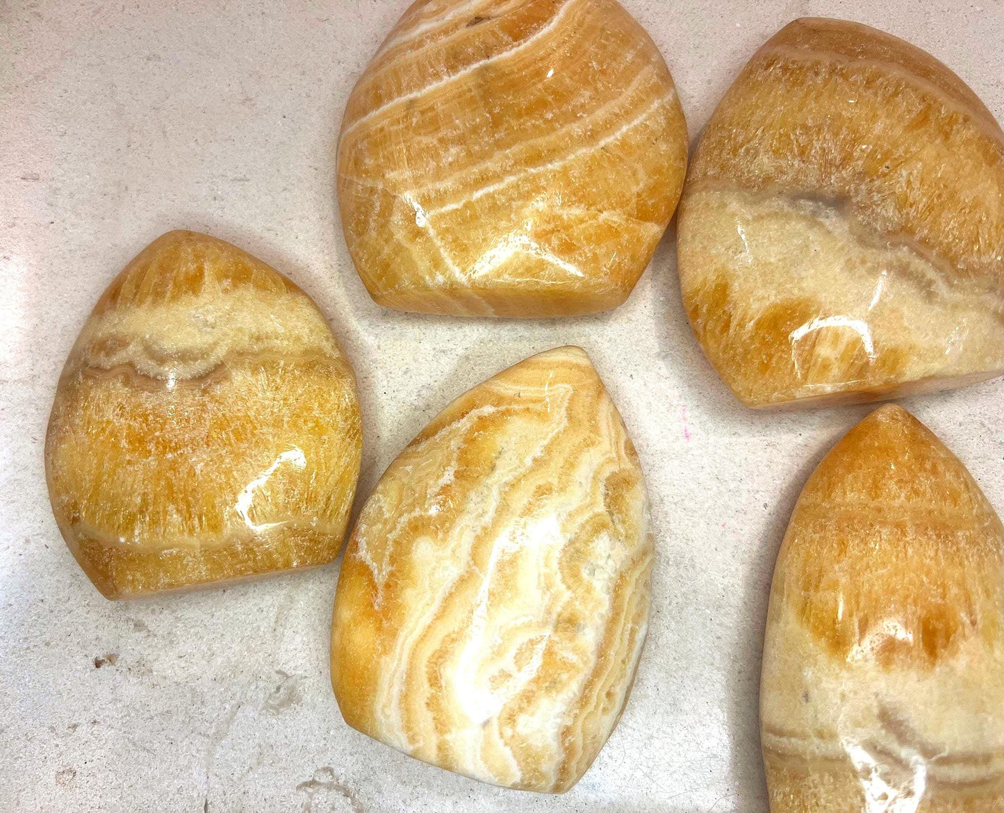 Honey Calcite Crystal Point: Carved Free Form Stone for Anxiety & Home Decor