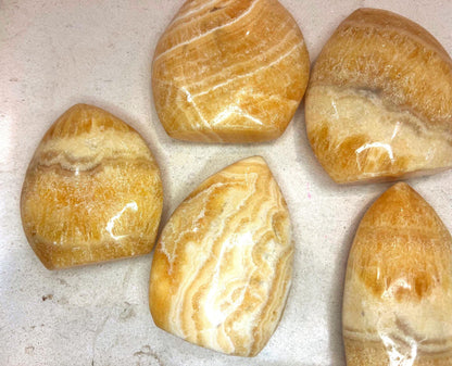 Honey Calcite Crystal Point: Carved Free Form Stone for Anxiety & Home Decor