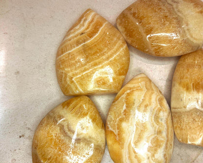 Honey Calcite Crystal Point: Carved Free Form Stone for Anxiety & Home Decor