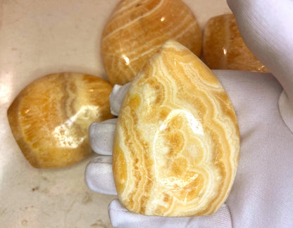 Honey Calcite Crystal Point: Carved Free Form Stone for Anxiety & Home Decor
