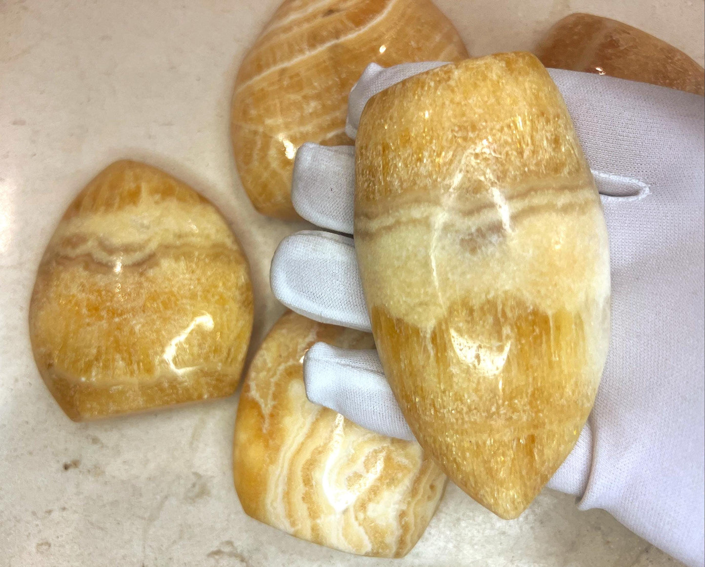 Honey Calcite Crystal Point: Carved Free Form Stone for Anxiety & Home Decor
