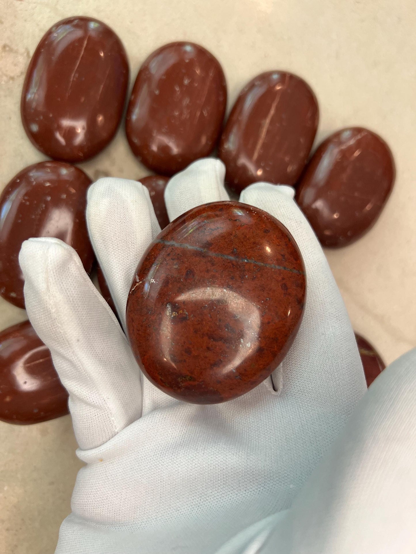 Indian Red Jasper Natural Palm Stone Smooth Polished Carved Crystal for Distraction Home Decor Christmas Xmas Meditation