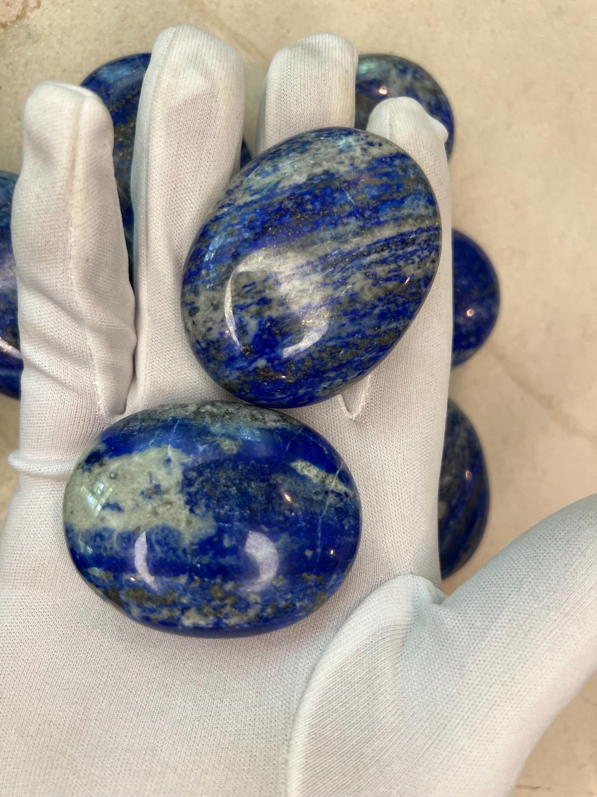 Afghan Lapis Lazuli Natural Palm Stone Smooth Polished Carved Crystal for Distraction Gift Anxiety Worry Christmas Meditation Home Decor