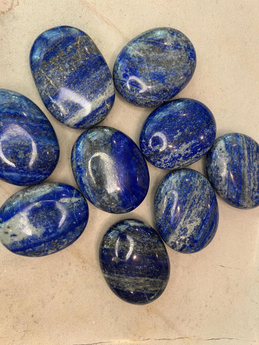 Afghan Lapis Lazuli Natural Palm Stone Smooth Polished Carved Crystal for Distraction Gift Anxiety Worry Christmas Meditation Home Decor