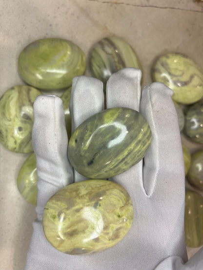 Indian Serpentine Palm Stone: Polished Worry Stone, Meditation Crystal Home Decor Worry Pocket Stress Anxiety Palm Stone