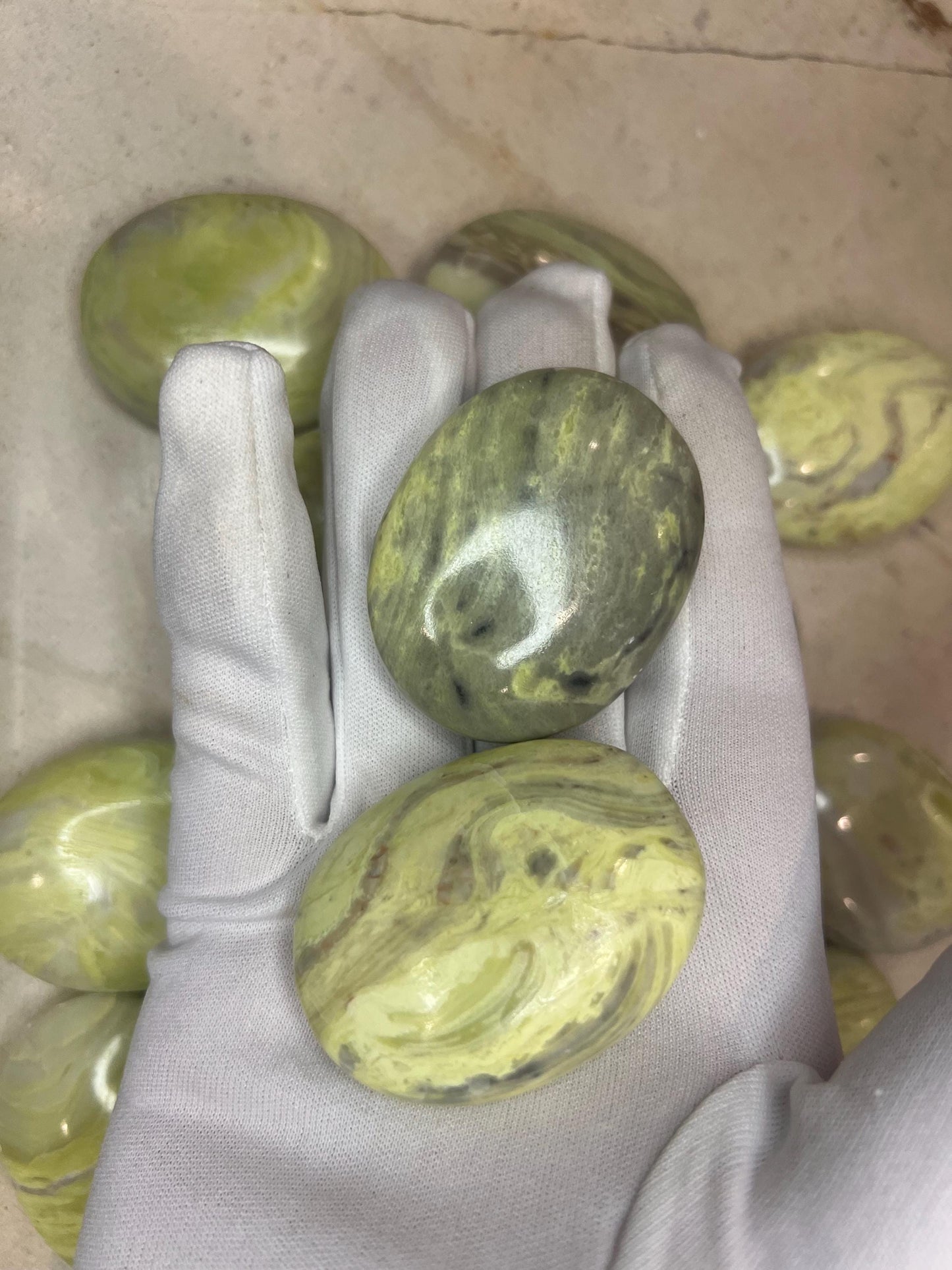 Indian Serpentine Palm Stone: Polished Worry Stone, Meditation Crystal Home Decor Worry Pocket Stress Anxiety Palm Stone