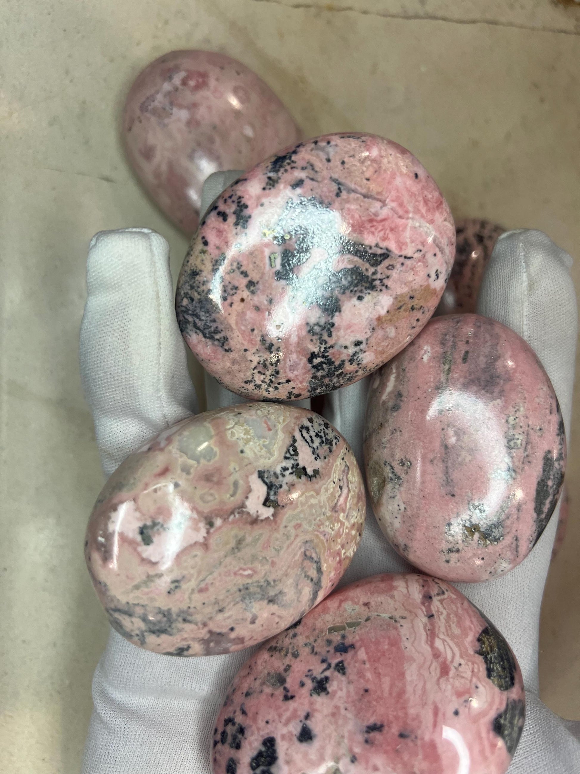 Indian Rhodochrosite Natural Palm Stone Smooth Polished Carved Crystal Worry Anxiety Distraction Meditation Christmas Xmas Gift Home Decor