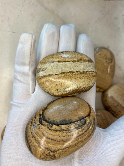 Owyhee Jasper Palm Stone: Polished Picture Jasper, Crystal for Meditation Home Decor Worry Pocket Stress Anxiety Palm Stone