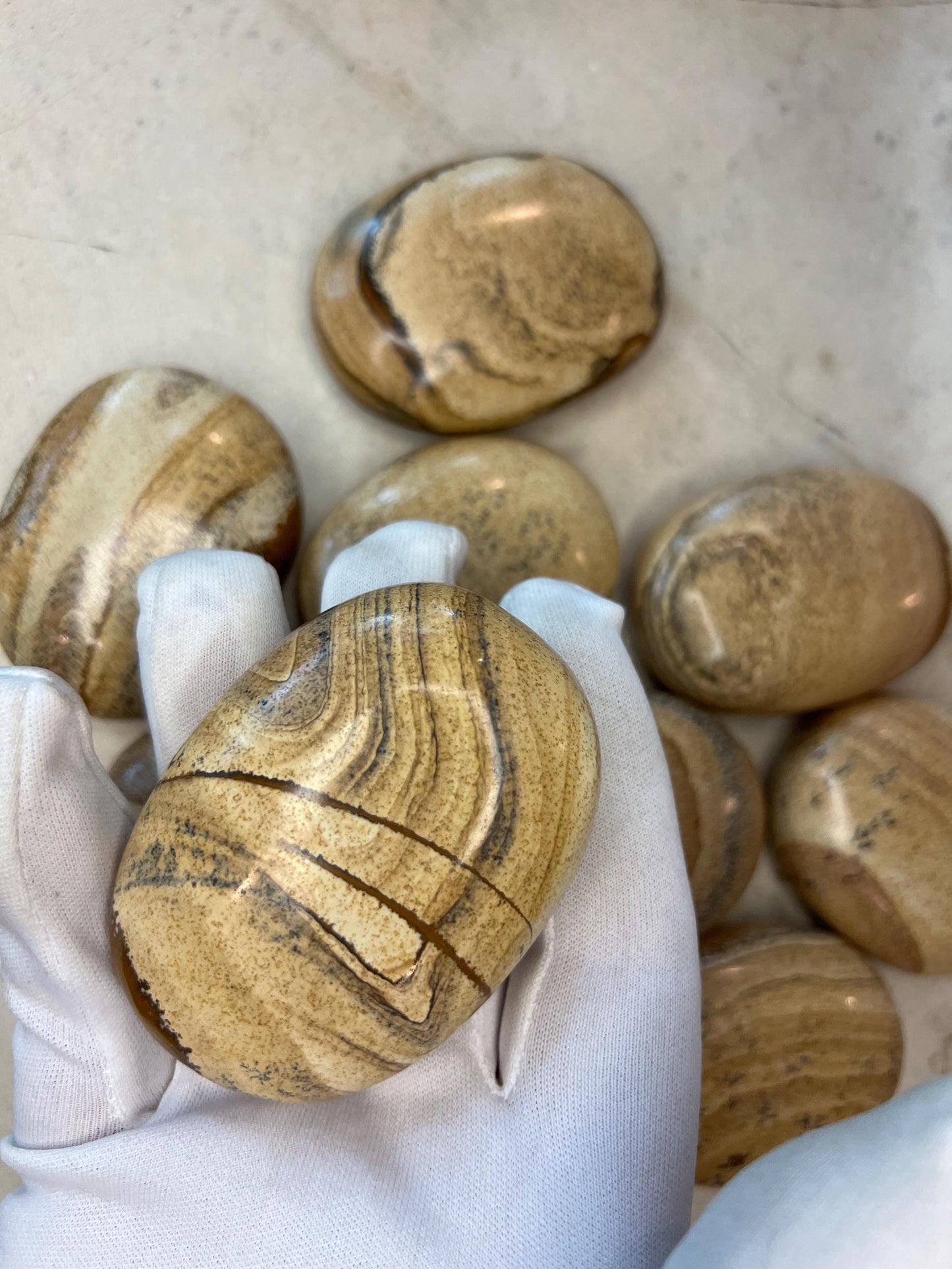 Owyhee Jasper Palm Stone: Polished Picture Jasper, Crystal for Meditation Home Decor Worry Pocket Stress Anxiety Palm Stone