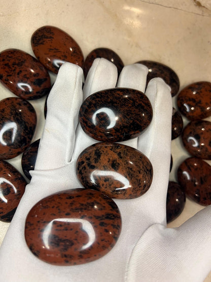 Polished Mahogany Obsidian Palm Stone: Chakra Worry Stone Home Decor Worry Pocket Stress Anxiety Palm Stone