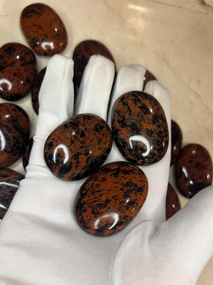 Polished Mahogany Obsidian Palm Stone: Chakra Worry Stone Home Decor Worry Pocket Stress Anxiety Palm Stone