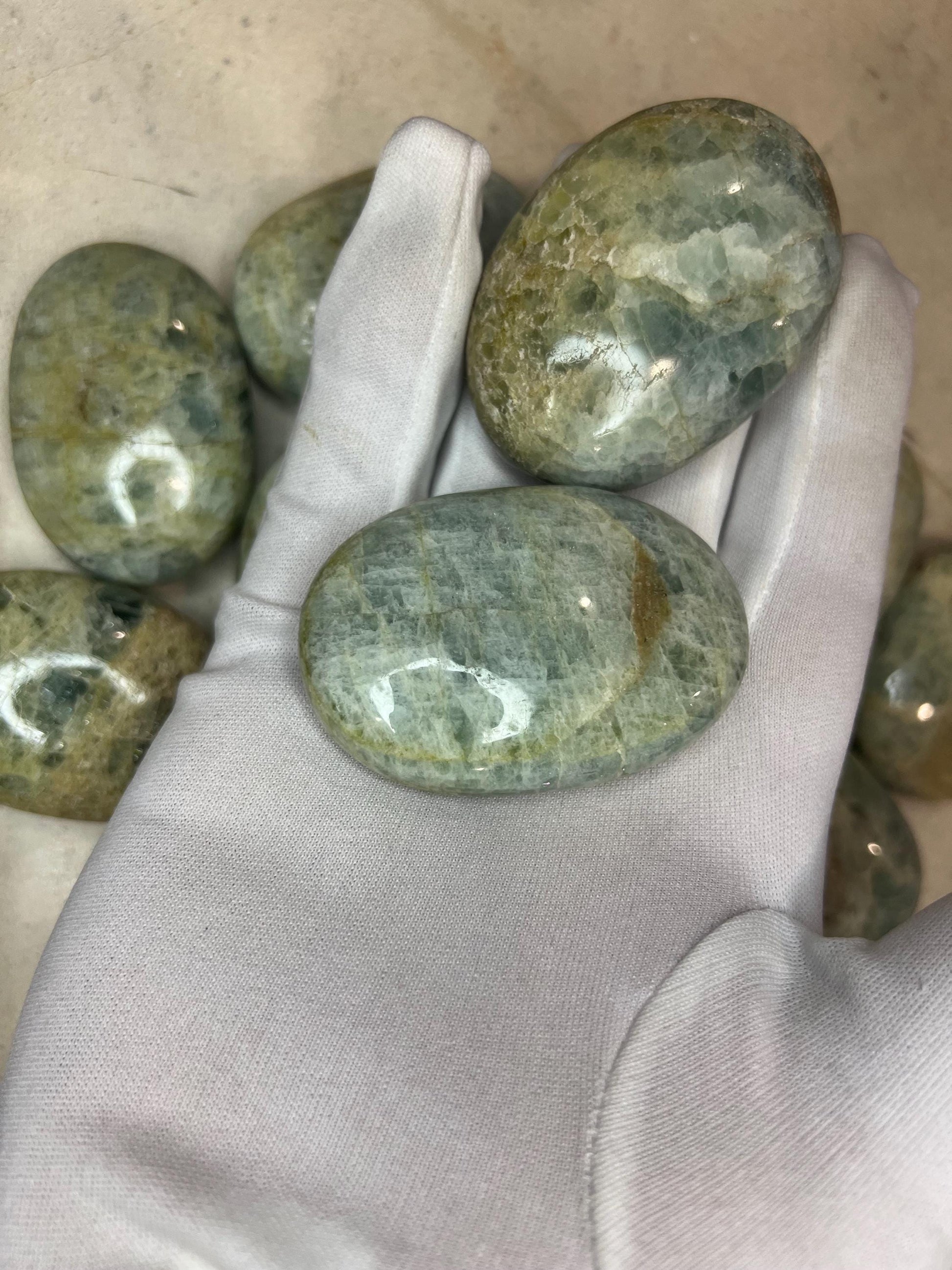 Mozambique Aquamarine Palm Stone: Polished Worry Stone, Chakra Decor Home Decor Worry Pocket Stress Anxiety Palm Stone