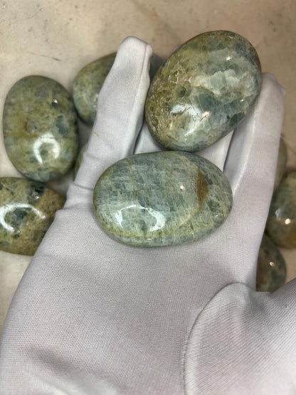 Mozambique Aquamarine Palm Stone: Polished Worry Stone, Chakra Decor Home Decor Worry Pocket Stress Anxiety Palm Stone