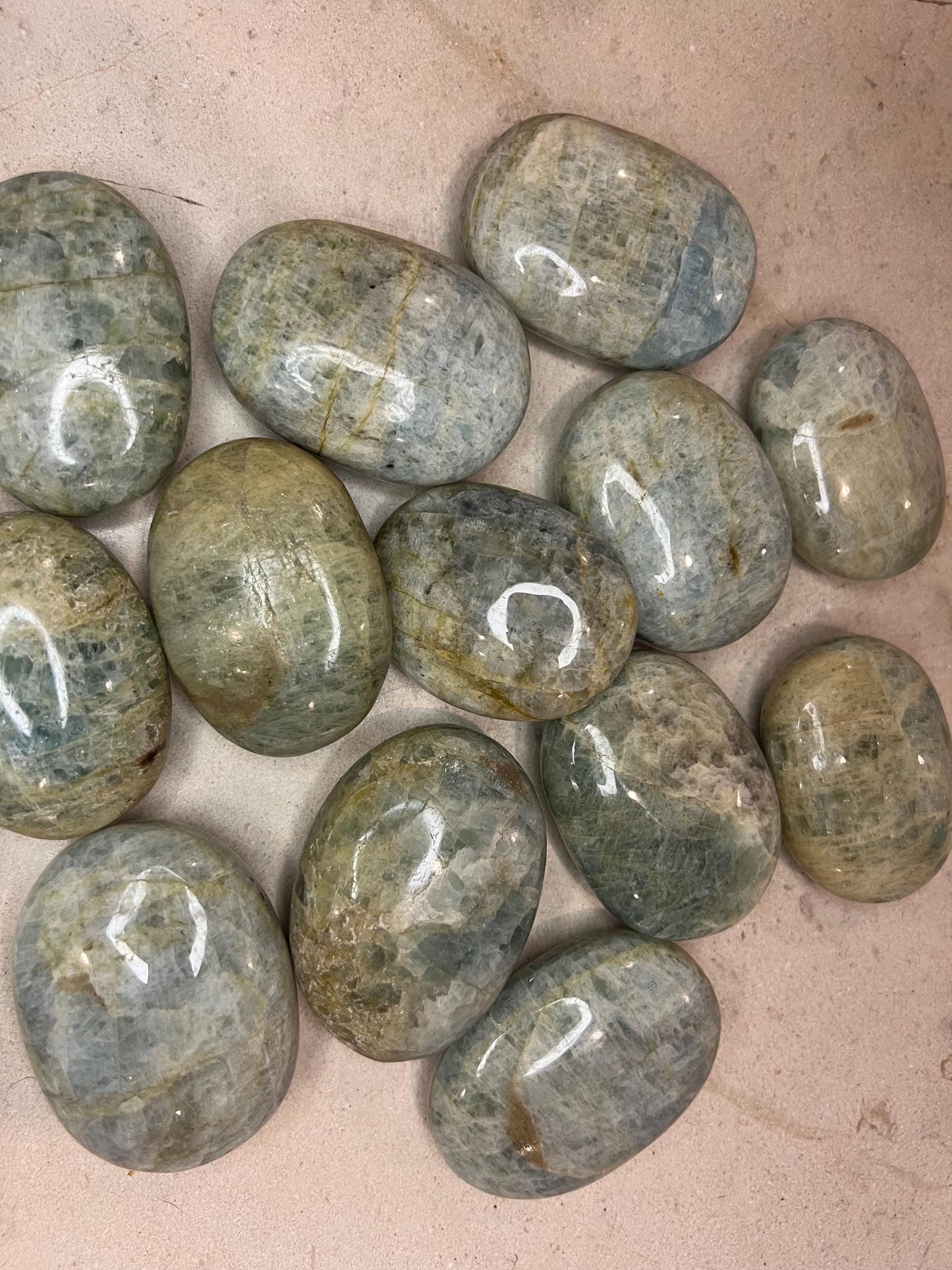 Mozambique Aquamarine Palm Stone: Polished Worry Stone, Chakra Decor Home Decor Worry Pocket Stress Anxiety Palm Stone