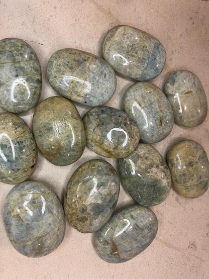 Mozambique Aquamarine Palm Stone: Polished Worry Stone, Chakra Decor Home Decor Worry Pocket Stress Anxiety Palm Stone