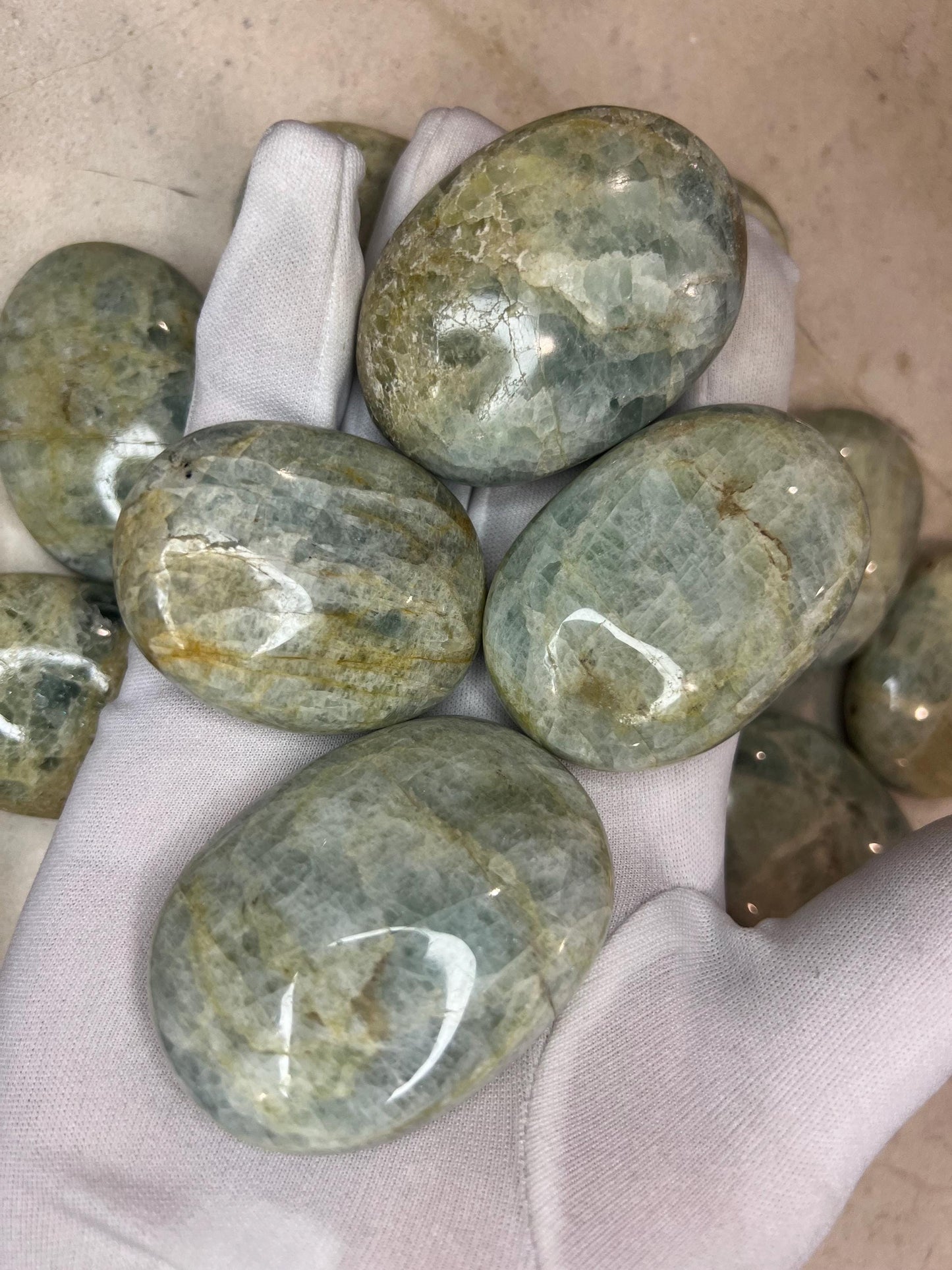 Mozambique Aquamarine Palm Stone: Polished Worry Stone, Chakra Decor Home Decor Worry Pocket Stress Anxiety Palm Stone