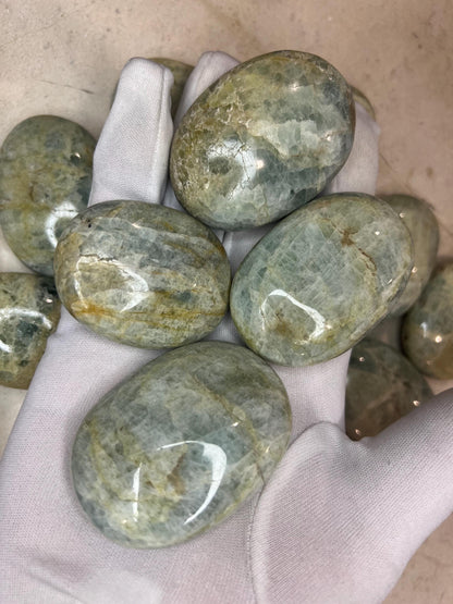 Mozambique Aquamarine Palm Stone: Polished Worry Stone, Chakra Decor Home Decor Worry Pocket Stress Anxiety Palm Stone