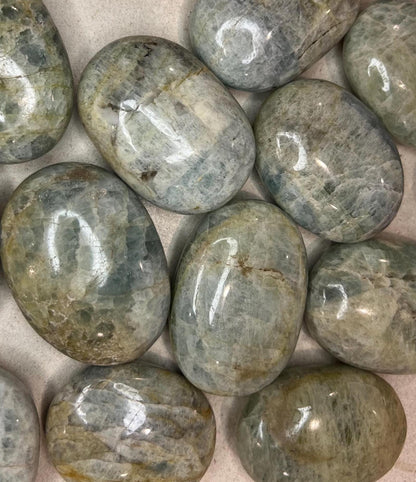 Mozambique Aquamarine Palm Stone: Polished Worry Stone, Chakra Decor Home Decor Worry Pocket Stress Anxiety Palm Stone