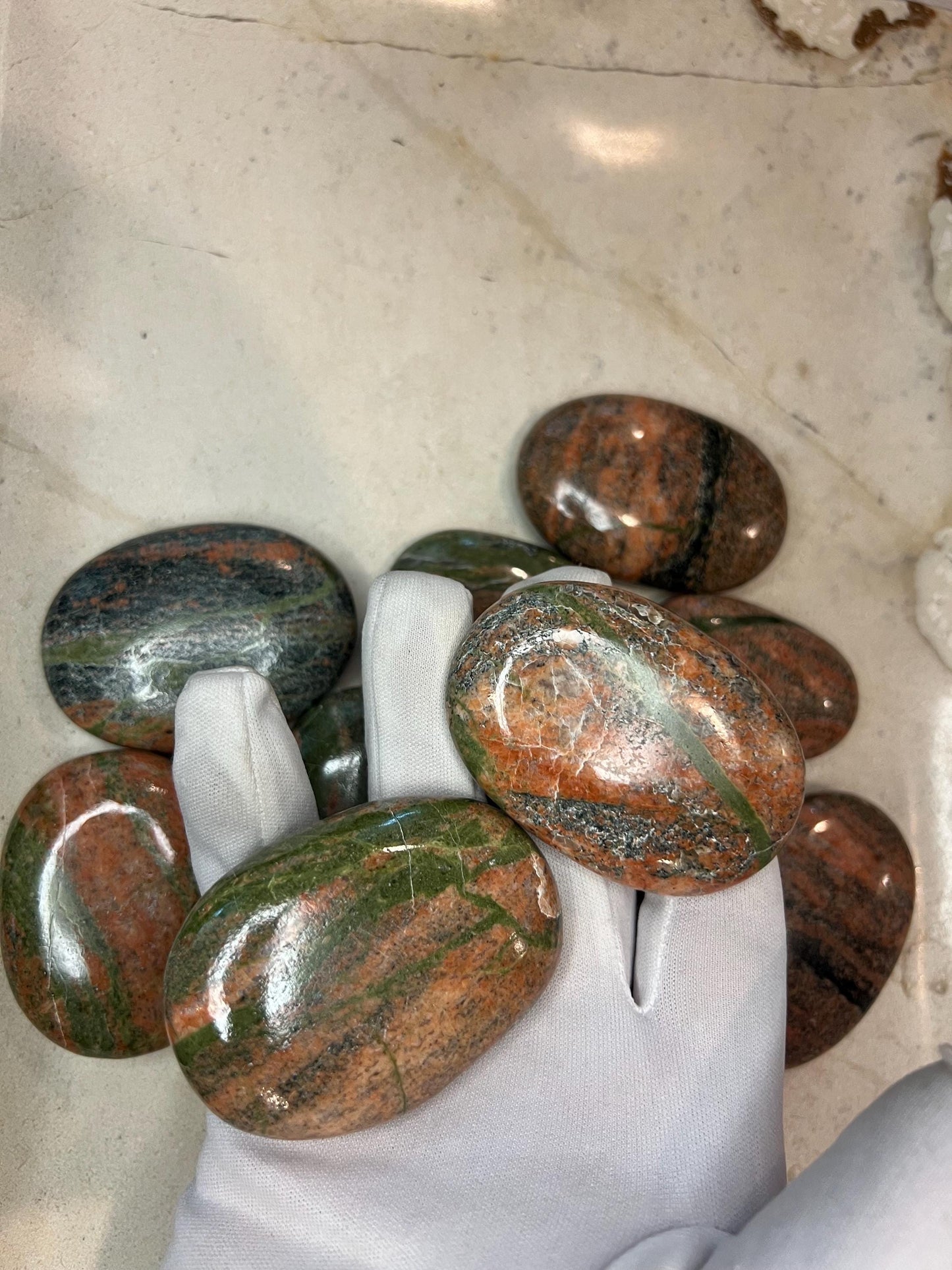 Himachal Pradesh Unakite Stone: Polished Worry Palm Stone Home Decor Worry Pocket Stress Anxiety Palm Stone