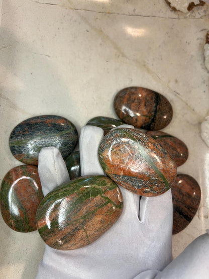 Himachal Pradesh Unakite Stone: Polished Worry Palm Stone Home Decor Worry Pocket Stress Anxiety Palm Stone