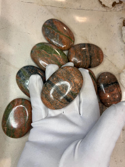 Himachal Pradesh Unakite Stone: Polished Worry Palm Stone Home Decor Worry Pocket Stress Anxiety Palm Stone