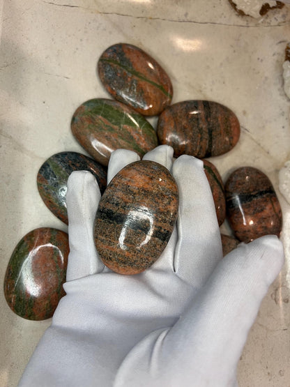 Himachal Pradesh Unakite Stone: Polished Worry Palm Stone Home Decor Worry Pocket Stress Anxiety Palm Stone