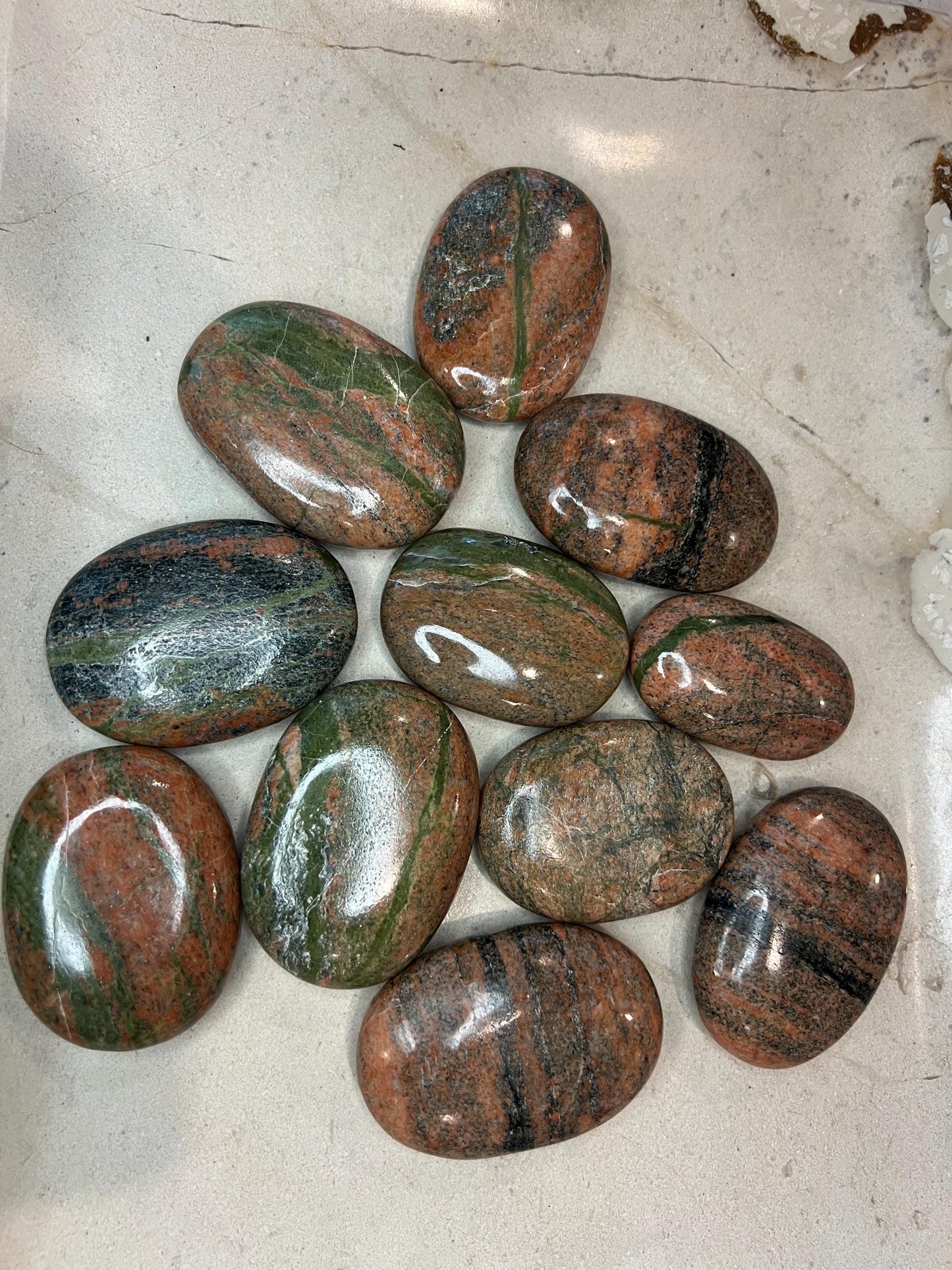 Himachal Pradesh Unakite Stone: Polished Worry Palm Stone Home Decor Worry Pocket Stress Anxiety Palm Stone