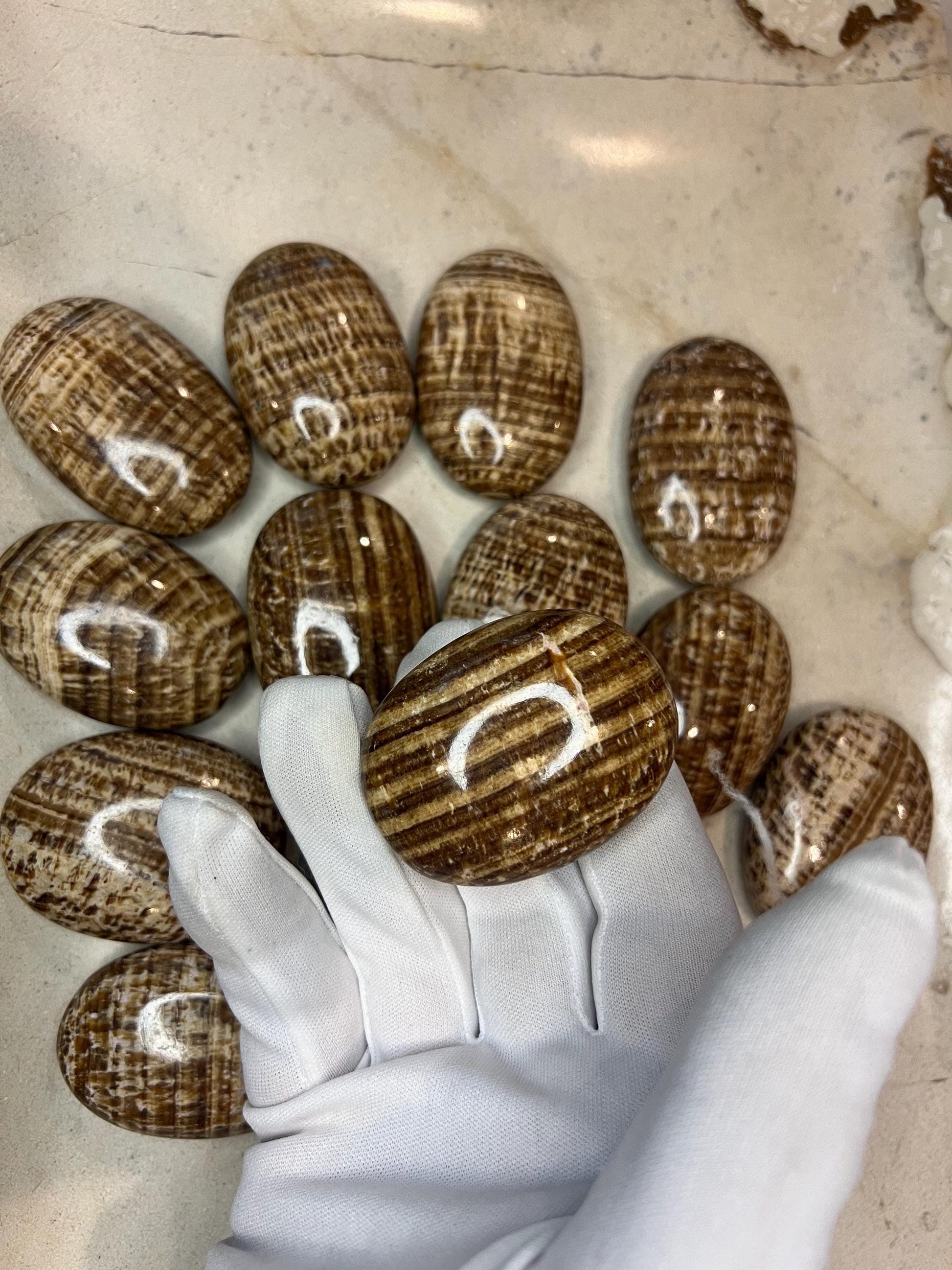 Indian Brown Arragonite Palm Stone Smooth Polished Crystal for Distraction Christmas Xmas Gift Home Meditation Birthday Anxiety Worry