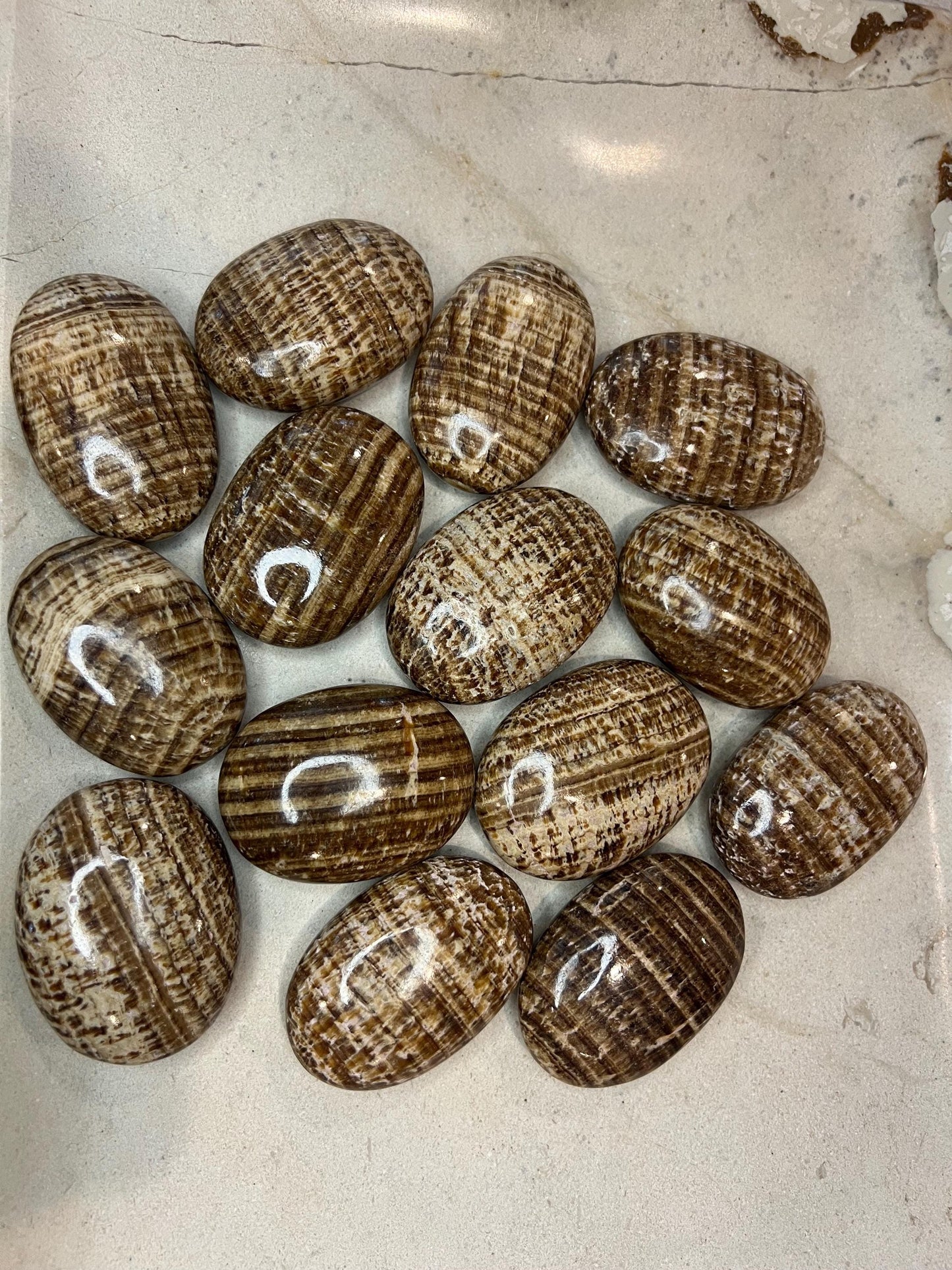 Indian Brown Arragonite Palm Stone Smooth Polished Crystal for Distraction Christmas Xmas Gift Home Meditation Birthday Anxiety Worry
