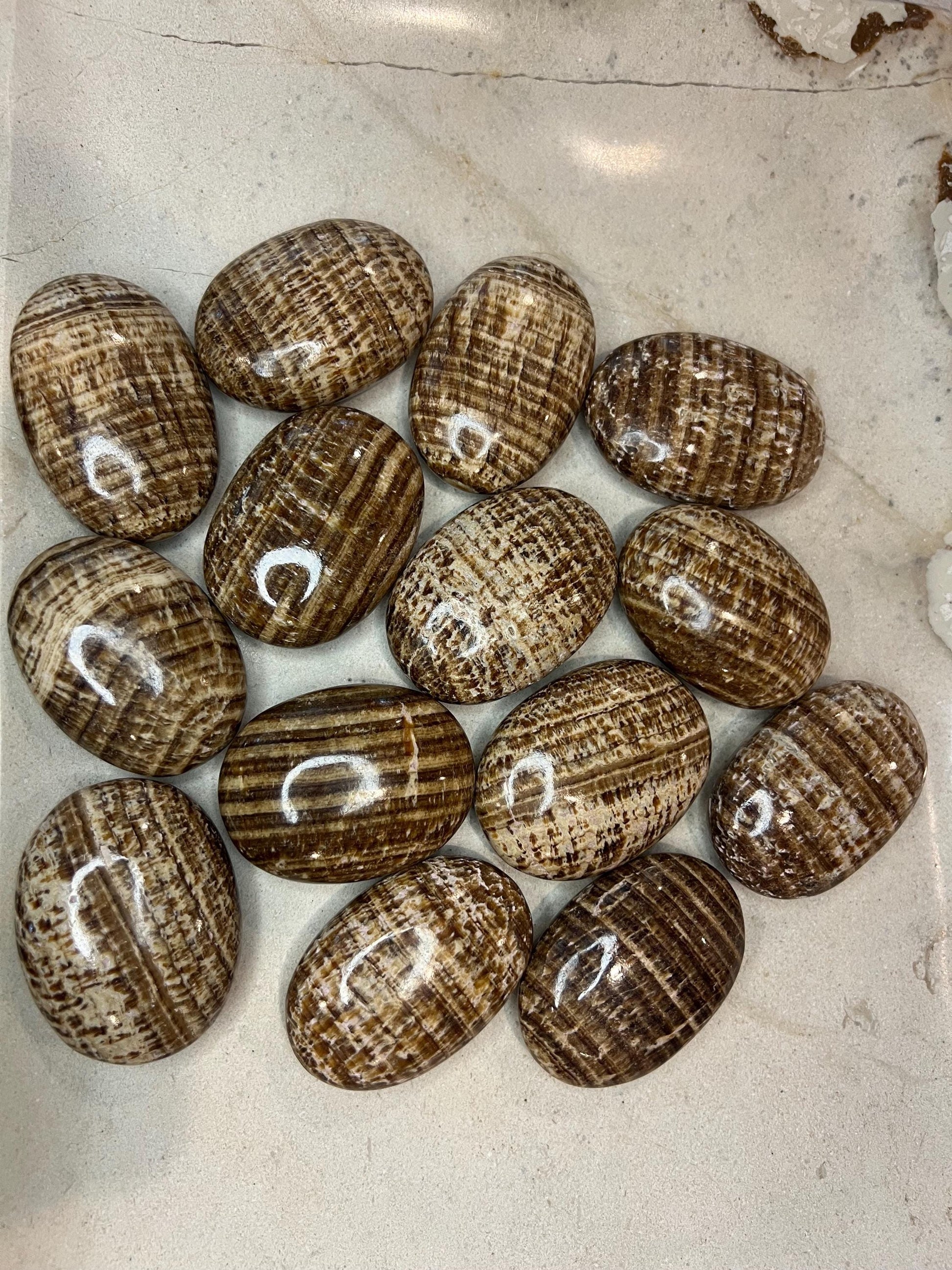 Indian Brown Arragonite Palm Stone Smooth Polished Crystal for Distraction Christmas Xmas Gift Home Meditation Birthday Anxiety Worry