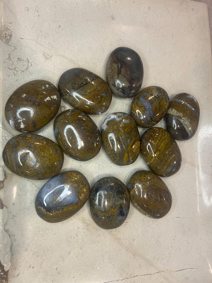 Indian Moss Agate Palm Stone: Polished Carved Crystal Decor Home Decor Worry Pocket Stress Anxiety Palm Stone