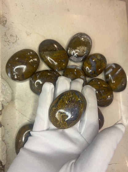 Indian Moss Agate Palm Stone: Polished Carved Crystal Decor Home Decor Worry Pocket Stress Anxiety Palm Stone